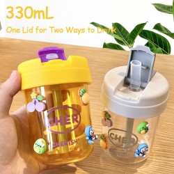 330ml/11oz Travel Coffee Mug with Lid for Two Way to Drink Water Cup with Straw