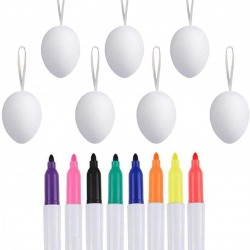 50pcs White Easter Eggs Plastic with 8 Color Pens for DIY