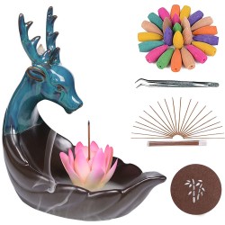 Deer with Lotus Ceramic Incense Holder Burner