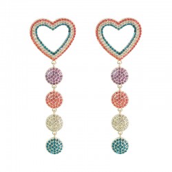 Rhinestone Rainbow Heart Tassel Earrings