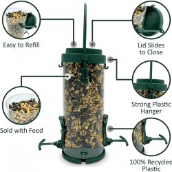 Eco Friendly Bird Feeder with Wild Seed Mix Included - Recycled Plastic Hanging Feeders for Garden Birds