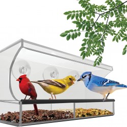 Clear Window Bird Feeder Weatherproof Bird House, Window Bird Feeders with Strong Suction Cups, Large Outdoor Bird Feeder