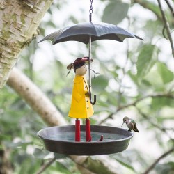 Metal Hanging Chain Girl and Umbrella Bird Feeder