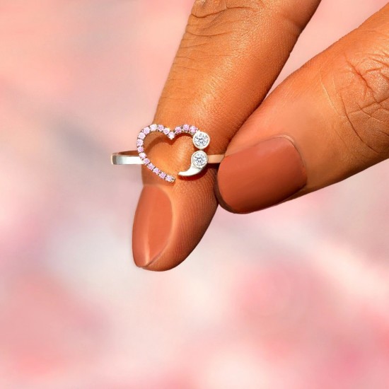 Love Heart Diamond Ring Semicolon Ring