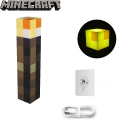 Minecraft Brownstone Torch Lamp LED Night Light with USB Charging Port